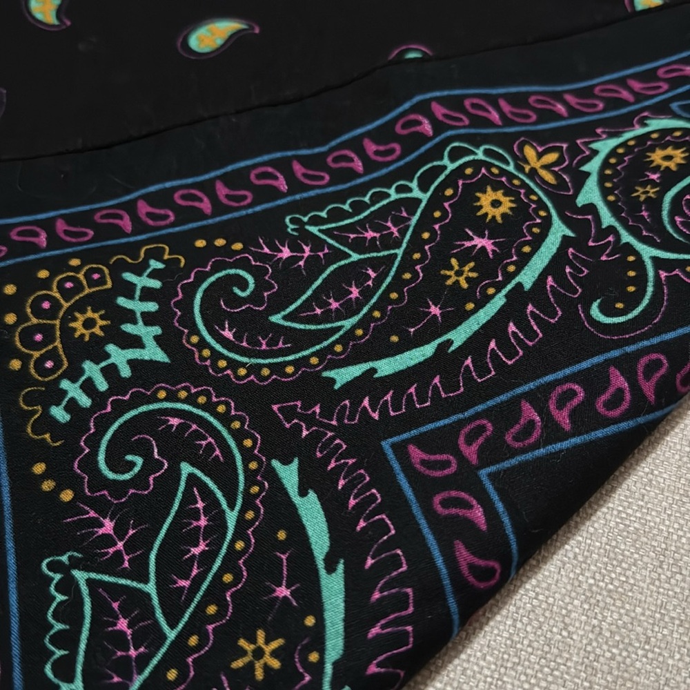 Cotton Bandanna Style Square Scarf-Paisley Black Teal Purple-EUC - Picture 9 of 9